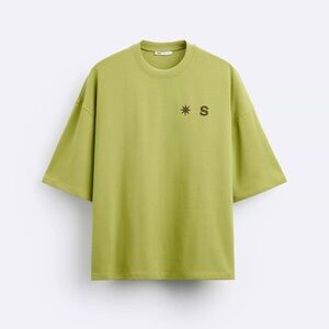 Zara Green Short Sleeve Tee with Crew Neck Oversized Fit Size S